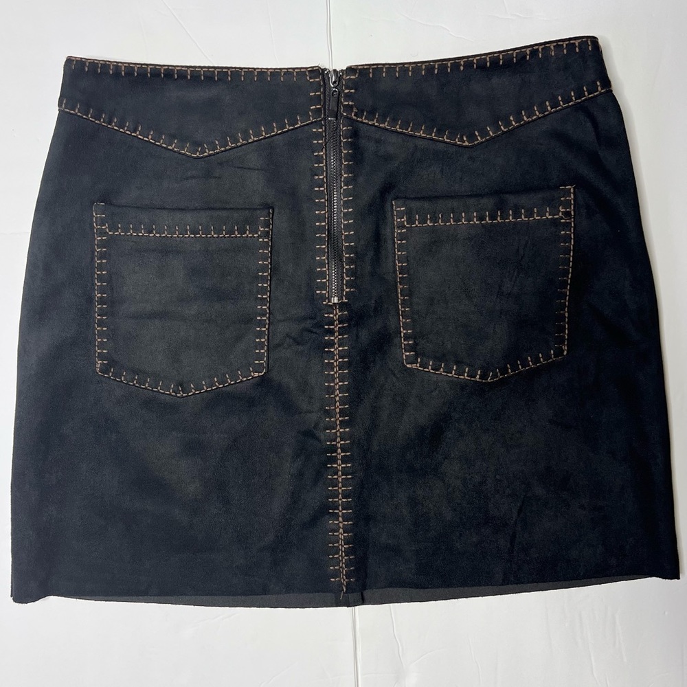 Zara Faux Suede Mini Skirt Size L Large Black Brown Stitching Womens